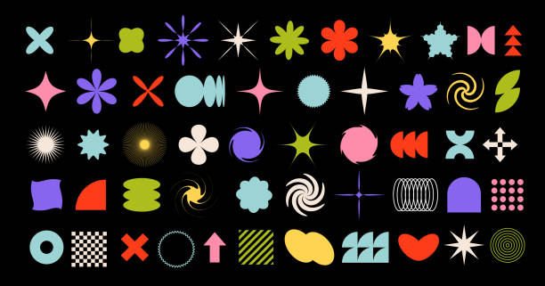 ilustrații de stoc cu forme geometrice brutaliste și set de elemente y2k. elemente de design grafic abstract la modă. ilustrare vectorială - element de proiectare