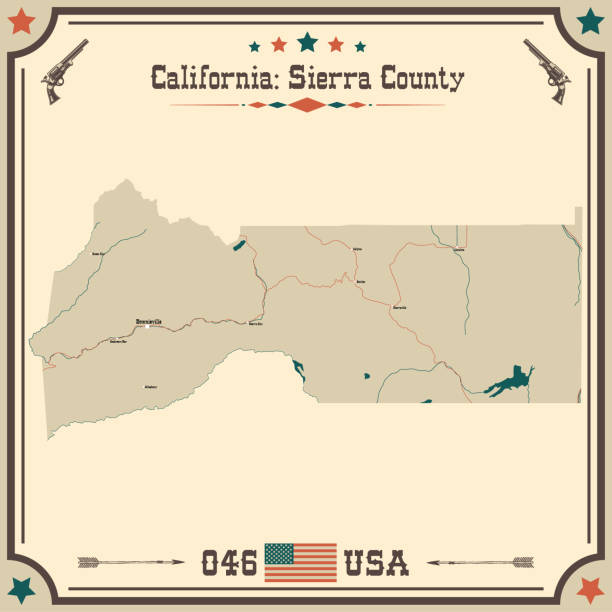 große und genaue karte von sierra county, kalifornien, usa mit vintage-farben. - california map counties county stock-grafiken, -clipart, -cartoons und -symbole