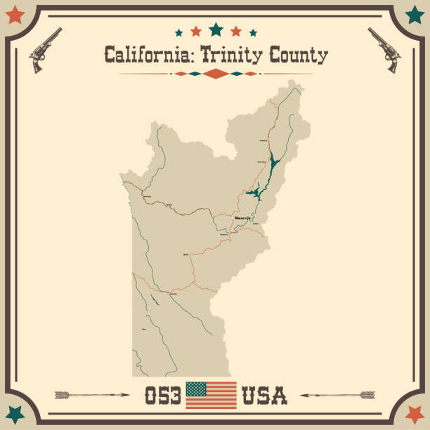 große und genaue karte von trinity county, kalifornien, usa mit vintage-farben. - california map counties county stock-grafiken, -clipart, -cartoons und -symbole