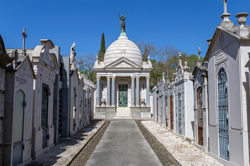 Lisbon, Portugal - 04 05 2023: The Alto de Sao Joao Cemetery on a summer day in Lisbon.