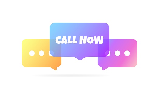 Call now sign. Flat, color, message bubble, call now sign. Vector icon