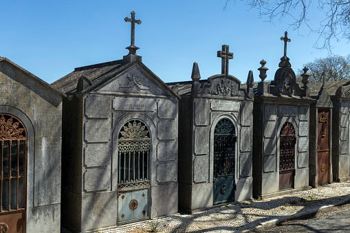 Lisbon, Portugal - 04 05 2023: The Alto de Sao Joao Cemetery on a summer day in Lisbon.