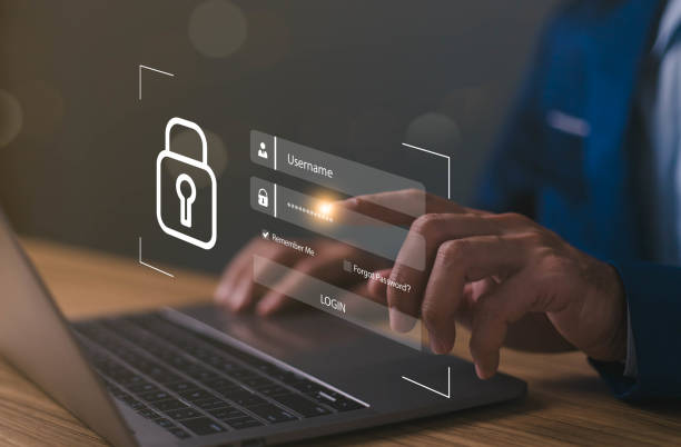 istock Secure cyber password protect, person use laptop login online web privacy icon computer firewall, cyber safe from virus, Lock icon and internet network security technology. Personal information. 1770729609