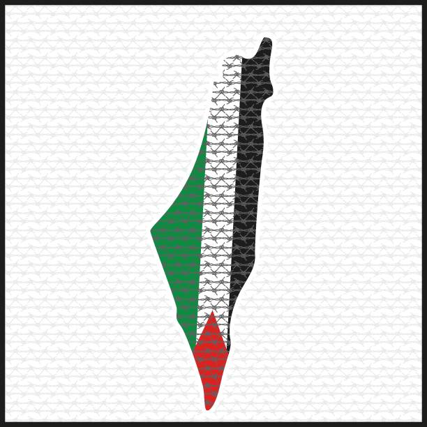 ilustrações, clipart, desenhos animados e ícones de padrão simples keffiyah palestina na cor preto e branco com bandeira e mapa da palestina. lenço da palestina kufiya preto árabe - kaffiyeh