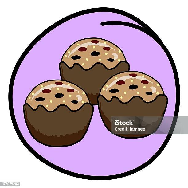 Brown Muffin On Round Purple Background Stock Illustration - Download Image Now - Art And Craft, Backgrounds, Baked