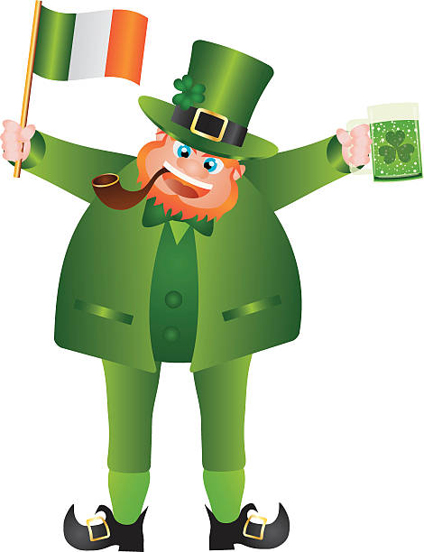 세인트 patricks 레프러콘, 플래그 및 맥주 벡터 일러스트레이션 - republic of ireland flag human face irish culture stock illustrations