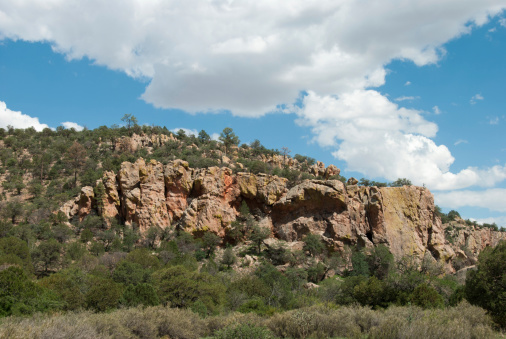 An open cliff in a remote area of southern New Mexico is colored with lichen.