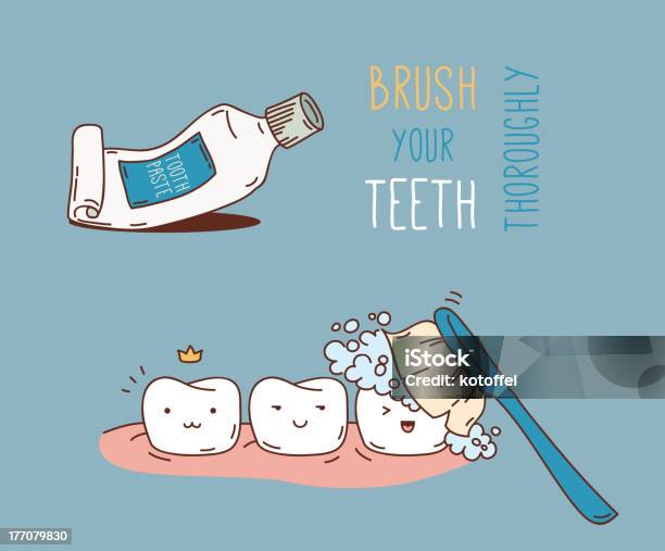 Tooth Cleaning Stock Illustration - Download Image Now - Anatomy, Cartoon, Characters