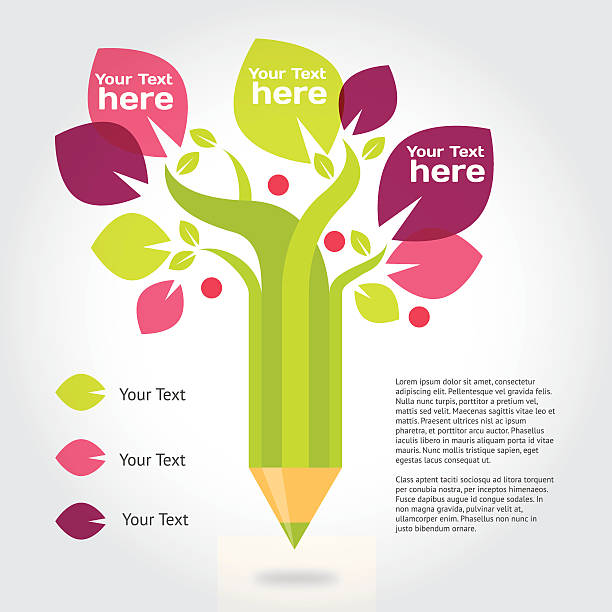 Illustration of a pencil combined with a tree Vector design elements. Layered file EPS10 education infographics stock illustrations
