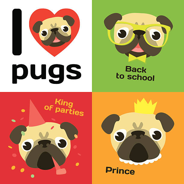 I love pugs. vector art illustration