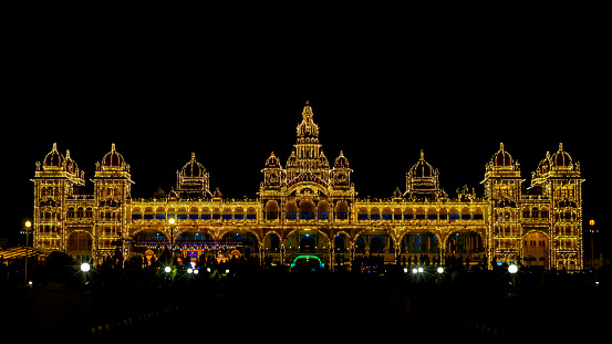 Fully illuminated by thousands of electric bulbs , Mysore palace is topmost tourist spot in Karnataka.