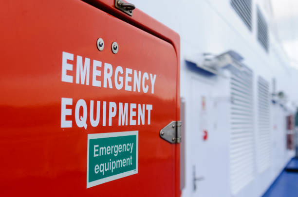Emergency equipment storage locker on a passenger ferry