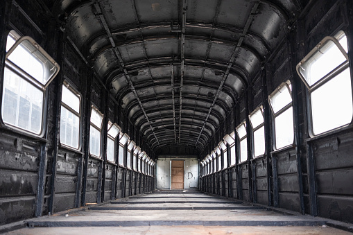 Dark industrial interior of an old building