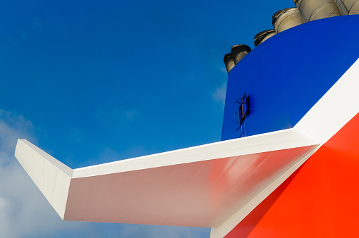 Rear funnel and wing on a passenger ferry