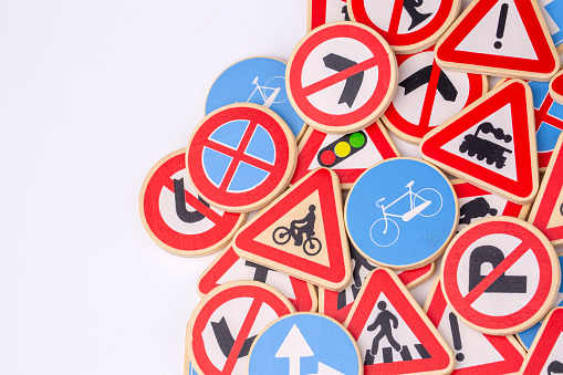 Different colored traffic signs isolated