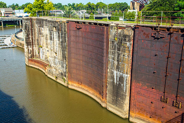 historic Plaquemine gates at river lock