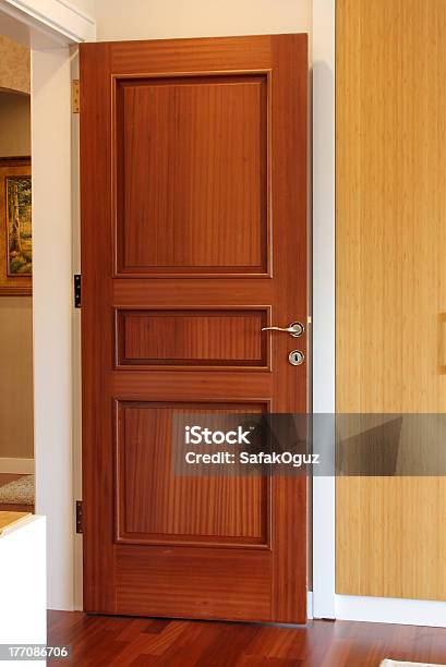 Wood Door Stock Photo - Download Image Now - Doorknob, Front Door, Indoors