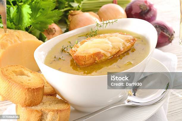 Paris Onion Soup Stock Photo - Download Image Now - Baked, Bread, Brown