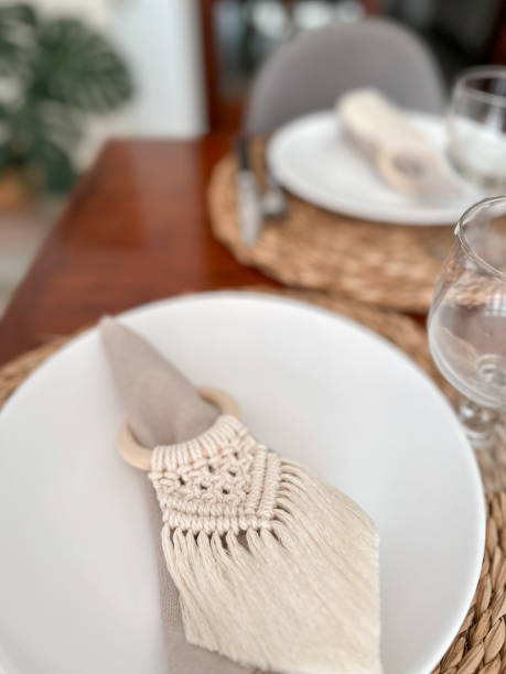 istock Table top with handmade macrame napkin holder 1770873686