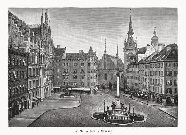istock Marienplatz in Munich, Bavaria, Germany, wood engraving, published in 1894 1770873697