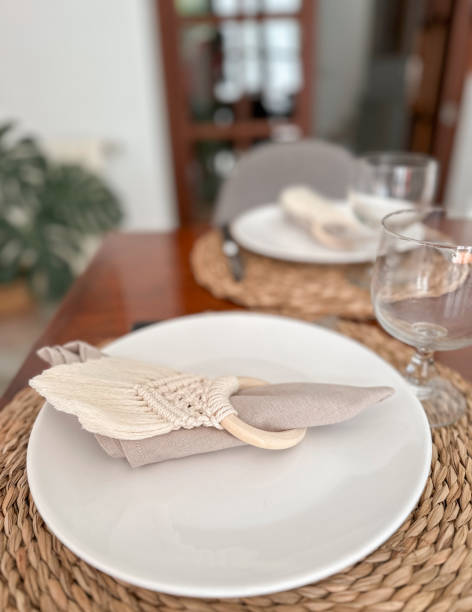 istock Table top with handmade macrame napkin holder 1770876943
