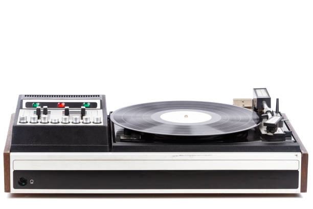 istock Vintage turntable record player with black vinyl 1770881303