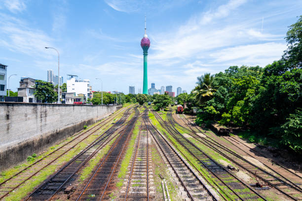 views of colombo street, the main city of sri lanka country colombo, sri lanka. 10th august, 2023: railway track in colombo city, sri lanka colombo train stock pictures, royalty-free photos & images