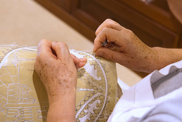 Lace Making in Venice, Italy stock photo