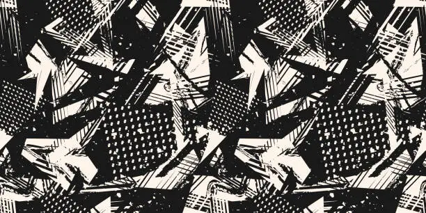 Vector illustration of Abstract black and white grunge seamless pattern. Urban art sport texture