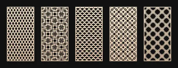 Vector illustration of Decorative panels for CNC, laser cutting. Vector collection of oriental patterns