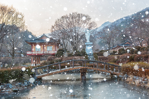 Snowy Winter Scenery of Baeron Sanctuary, Jecheon, Korea