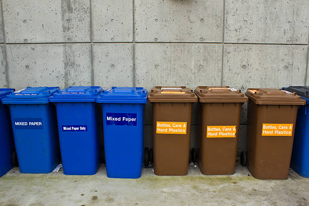 istock Row of Recycling and Garbage Cans 177090136