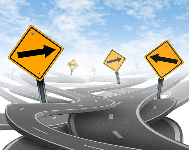 istock Yellow arrow sign along curved roads 177090551