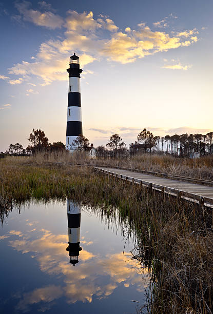 Bodie Island Lighthouse Cape Hatteras National Seashore Outer Banks NC Bodie Island Lighthouse Cape Hatteras National Seashore Outer Banks NC Reflection OBX North Carolina bodie island stock pictures, royalty-free photos & images