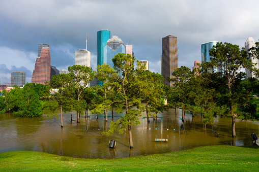 Flooded playground in Houston downtown