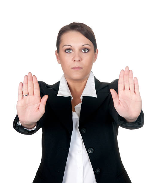istock businesswoman shows stop 177091109