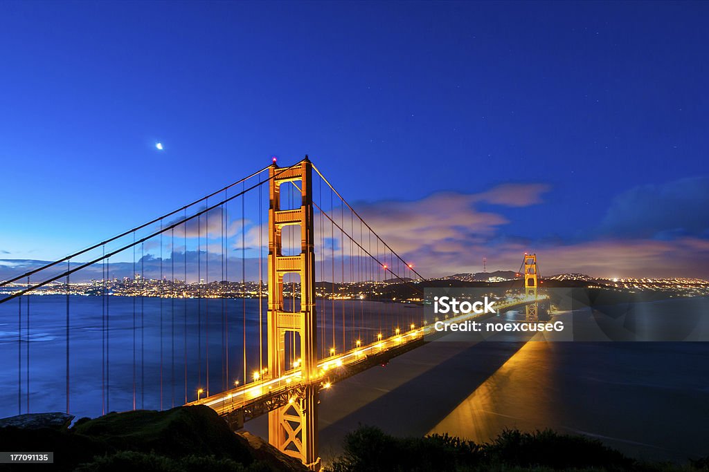 Golden Gate Bridge at Twilight The landmark of San Francisco. Architecture Stock Photo