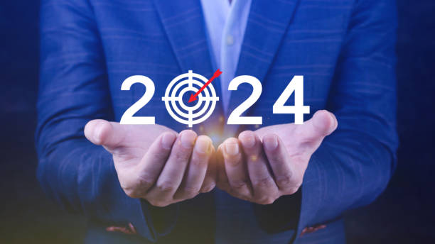 istock 2024 new year goal plan action, Business plan and strategies, Annual plan and development for achieving golas, Goal achievement and success in 2024, Businessman touch 2024 business target icon. 1770919409