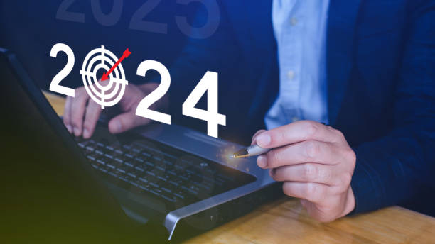 istock 2024 new year goal plan action, Business plan and strategies, Annual plan and development for achieving golas, Goal achievement and success in 2024, Businessman touch 2024 business target icon. 1770919410