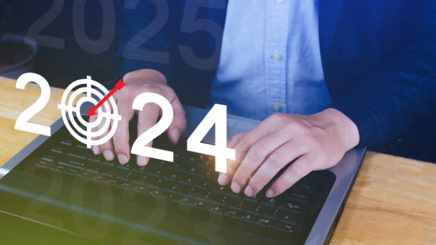istock 2024 new year goal plan action, Business plan and strategies, Annual plan and development for achieving golas, Goal achievement and success in 2024, Businessman touch 2024 business target icon. 1770919414