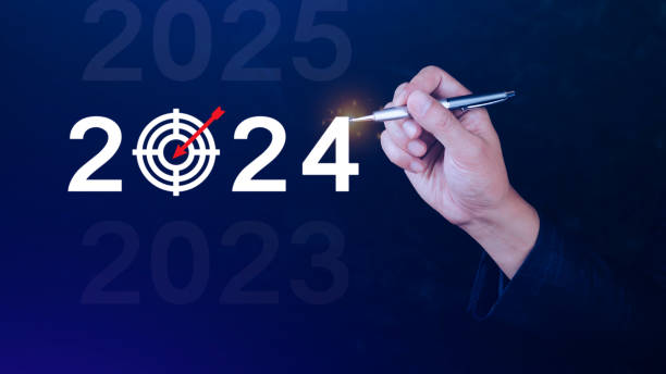 istock 2024 new year goal plan action, Business plan and strategies, Annual plan and development for achieving golas, Goal achievement and success in 2024, Businessman touch 2024 business target icon. 1770919932