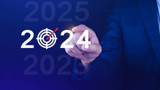 istock 2024 new year goal plan action, Business plan and strategies, Annual plan and development for achieving golas, Goal achievement and success in 2024, Businessman touch 2024 business target icon. 1770919937