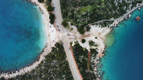Beautiful drone view on Mediterranean Turkish seacoast