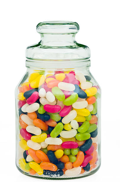 Jelly beans in a candy glass jar