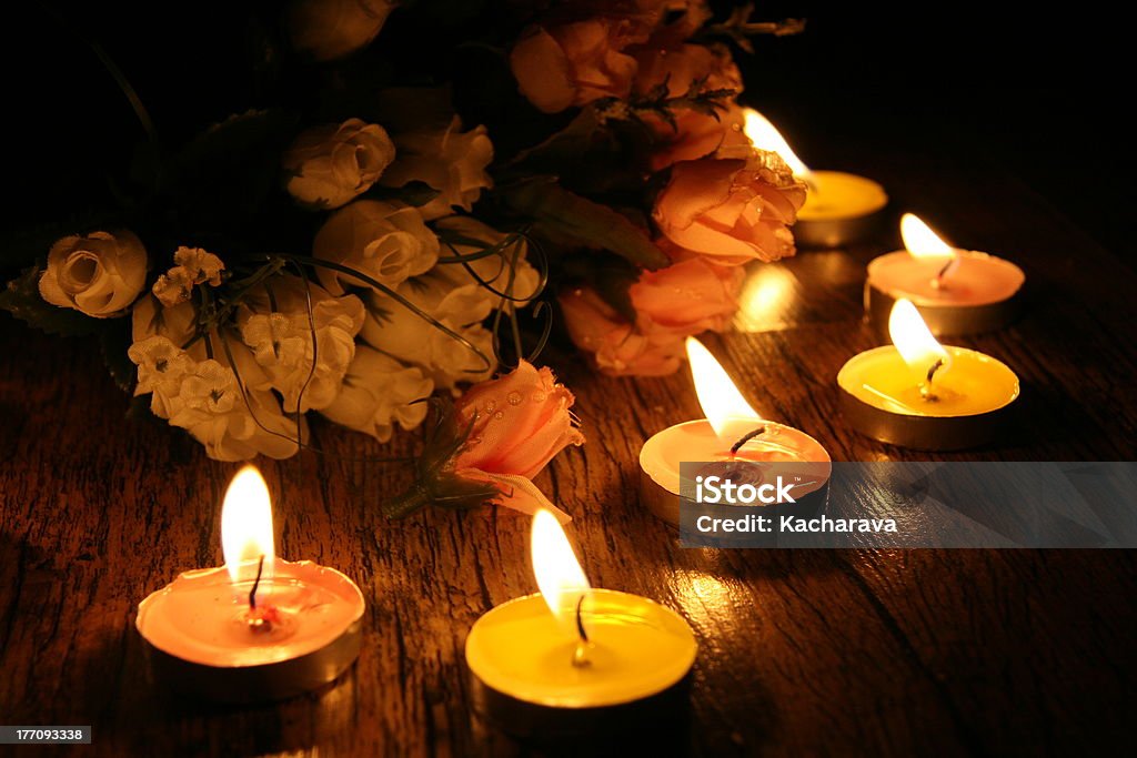 Intimate evening "Romantic dinner (candles, wedding bouquets of roses)" Backgrounds Stock Photo