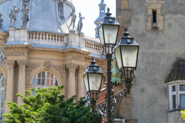 old-fashioned classic street lamps in downtown Budapest