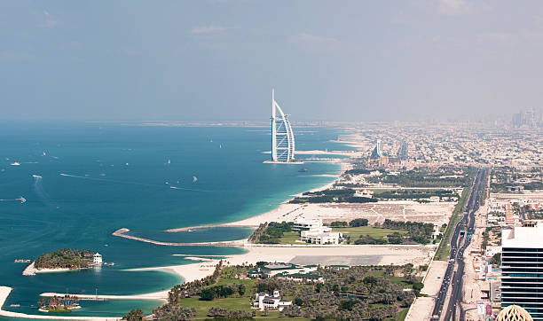 View on Burj Al Arab in Dubai stock photo