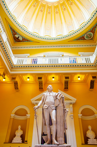 Richmond, Virginia, USA - May 29, 2012:  Life Size Statue Of George Washington In The Capitol Building Of Richmond, Virginia. The Statue Was Installed In 1796 And Was Made By Jean-Antoine Houdon.