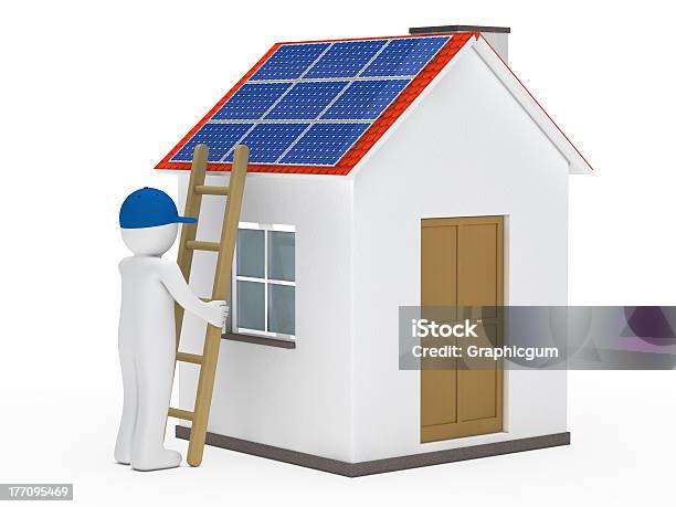 Man Hold Ladder On House Stock Photo - Download Image Now - Adult, Building Contractor, Construction Industry