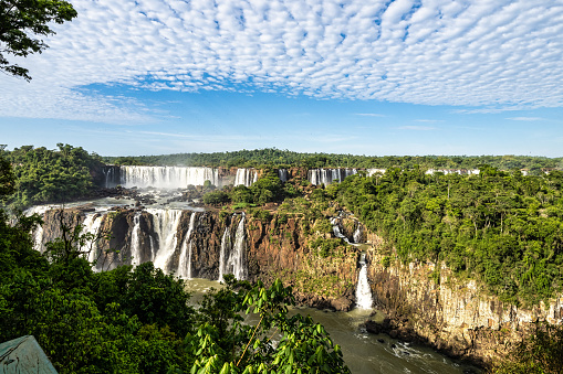 Iguazu Falls, the largest series of waterfalls of the world, located at the Brazilian and Argentinian border, View from Brazilian side, one of the Seven Natural Wonders of the World